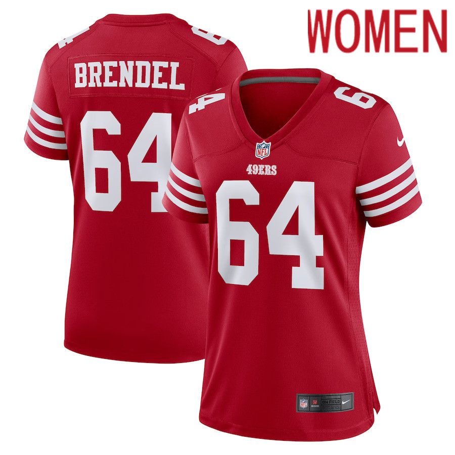 Women San Francisco 49ers 64 Jake Brendel Nike Scarlet Game Player NFL Jersey